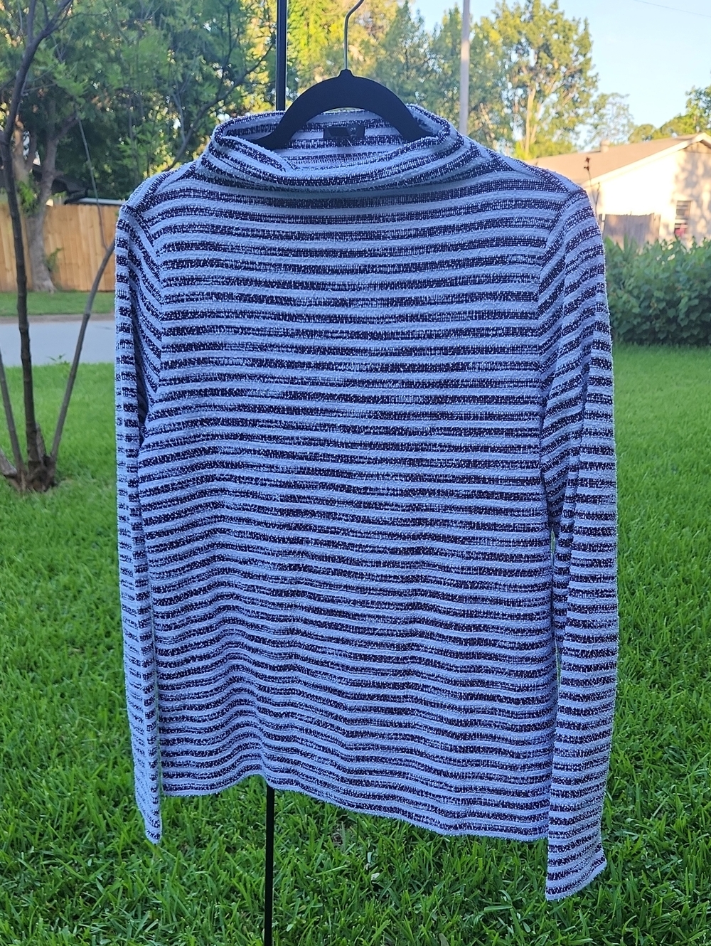 Ann Taylor Maroon/Plum & White Striped Knit Top